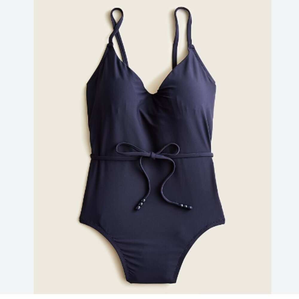 J. Crew Navy One-Piece Swimsuit with Waist Tie